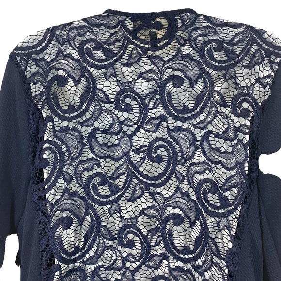 Kali Size Large Blazer Jacket Navy Blue Open Front Lace Gold Zipper Pocket - Picture 6 of 10